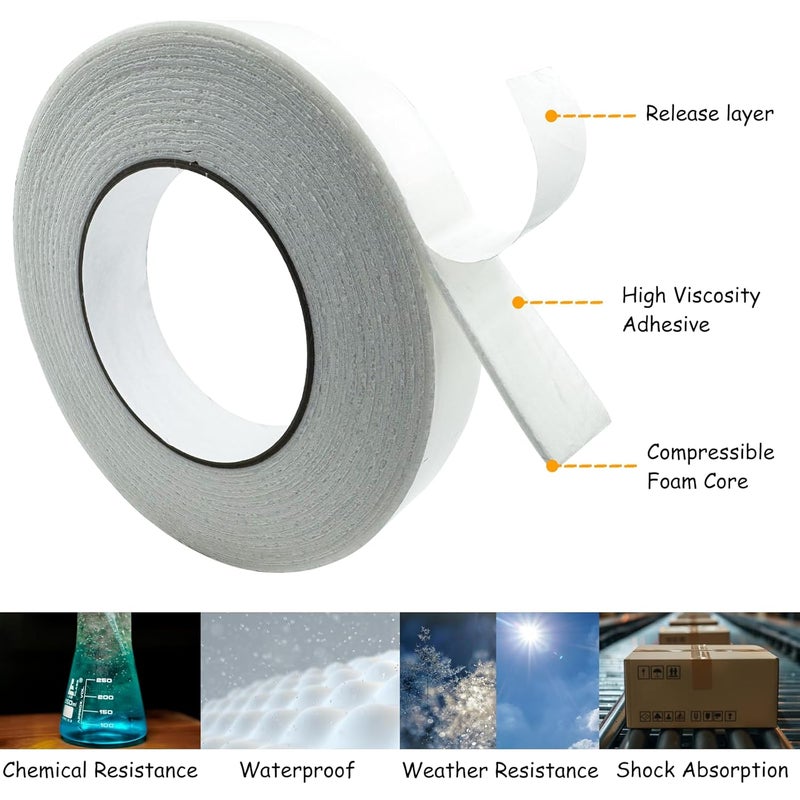 SmaringRobot Double Sided Foam Tape, Strong Adhesion Mounting Tapes (L196IN * W0.94IN * 4 Rolls), White, Heavy Duty Sticky Strips for Wall Art, Office Decor, Posters/Picture Hanging, Packaging, Bonding - Image 4